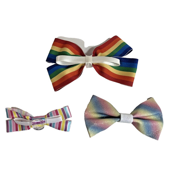 Rainbow Hair Clip Barrette Lot Ribbon Bow Knot Trendy New Coquette Stripes Pride - Picture 1 of 8